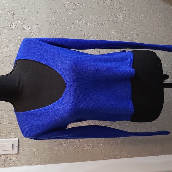Express Royal Blue V Neck Cropped Long Sleeve Sweater - Picture 1 of 8